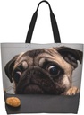 Novelty Dog Pug Large Tote Bag Casual Shoulder Bags Reusable Grocery Handbag For Women Travel Shopping