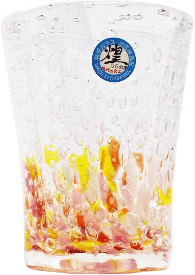Kirakobo Wide Mouth Glass (Red/Yellow/Pink) φ2.6 inches (6.5 cm), Sea of Bubbles