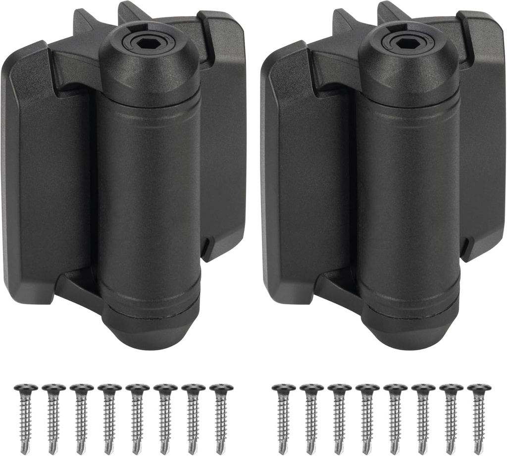 Heavy Duty Self Closing Gate Hinges with Safety Cap,Pool Gate Hinges with Alignment Legs No Rust and Adjustable Fence Hinges Kit for Outdoor Metal Gate,Vinyl Gates,Wood Gate,Black,2 Count