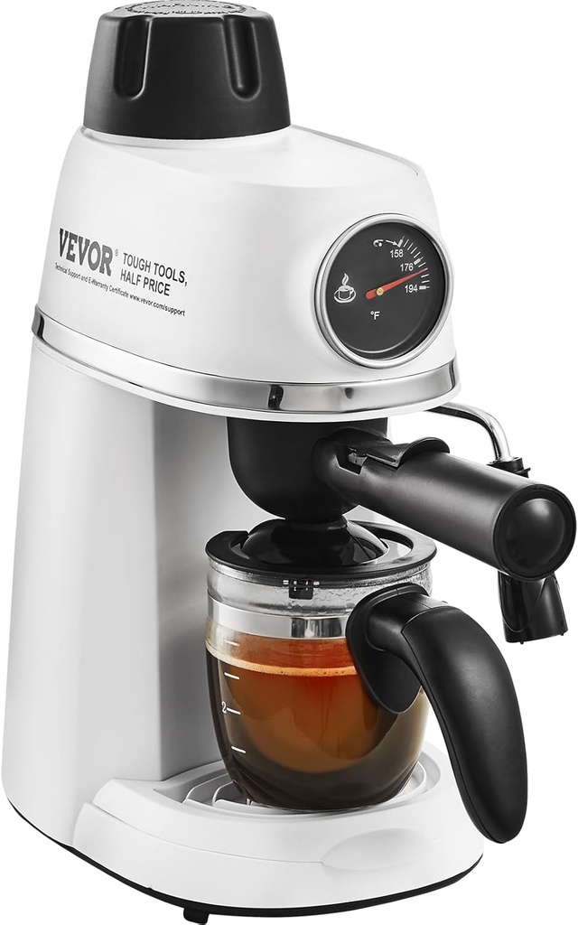 VEVOR Espresso Machine, 3.5 Bar Espresso Maker with Milk Frother Steam Wand, 4-Cup Professional Coffee/Espresso Machine with Temp Gauge for Latte Cappuccino, NTC Control System