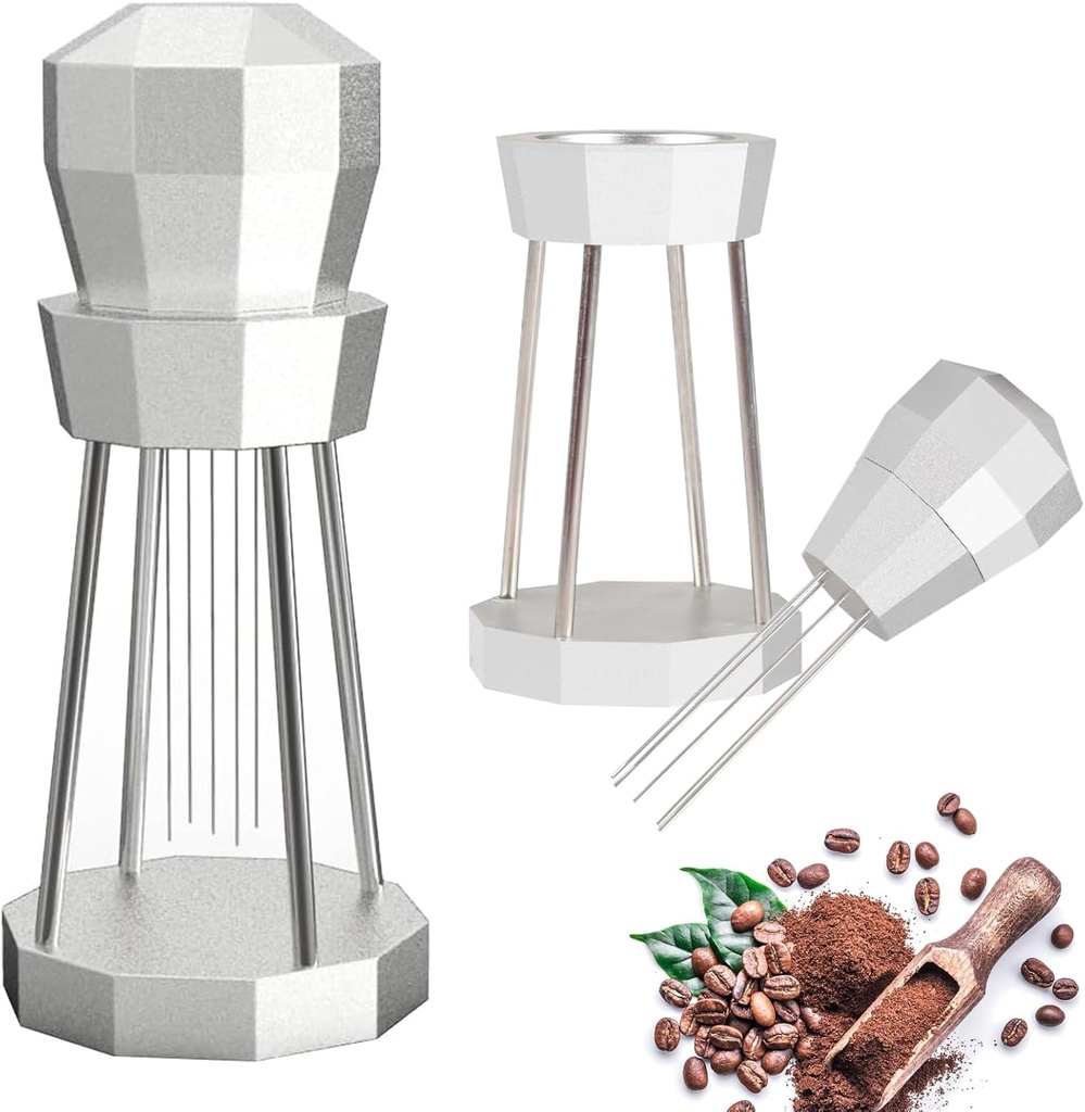 WDT Tool Espresso Distribution Tool Coffee Stirrer Heavy Duty Aluminum Alloy Handle with Stand 304 Stainless Steel Needles 5 * 1.0mm FAVIA (Silver)