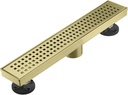 Linear Shower Floor Drain, Brushed Gold 18 Inch 304 Stainless Steel Bathroom Drains Kit, Long Rectangular Shower Trench Drain with Square Pattern Drain Cover & Hair Catcher