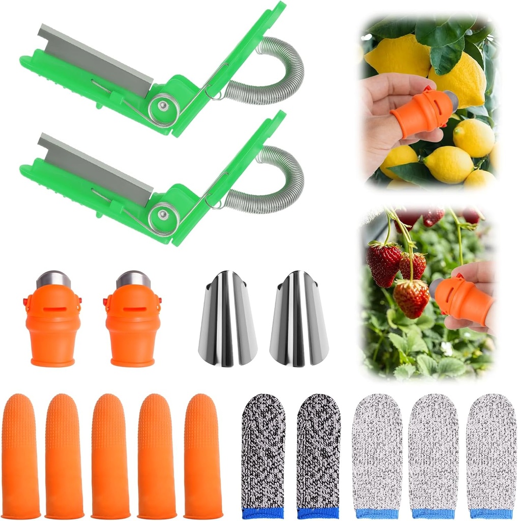 16 Pcs Gardening Thumb Knife Garden Tool Set, Finger Knife with Finger Protector for Gardeners, Garden Gadgets for Plant Vegetable Fruit Picking,Trimming, Deadheading Snips (Green Guillotine)