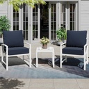 Meilocar Patio Furniture 3-Piece Conversation Set, Outdoor Furniture Patio Chairs with Aluminum Frame and Coffee Table, Conversation Chat Sofa Modern Seating Set, Blue