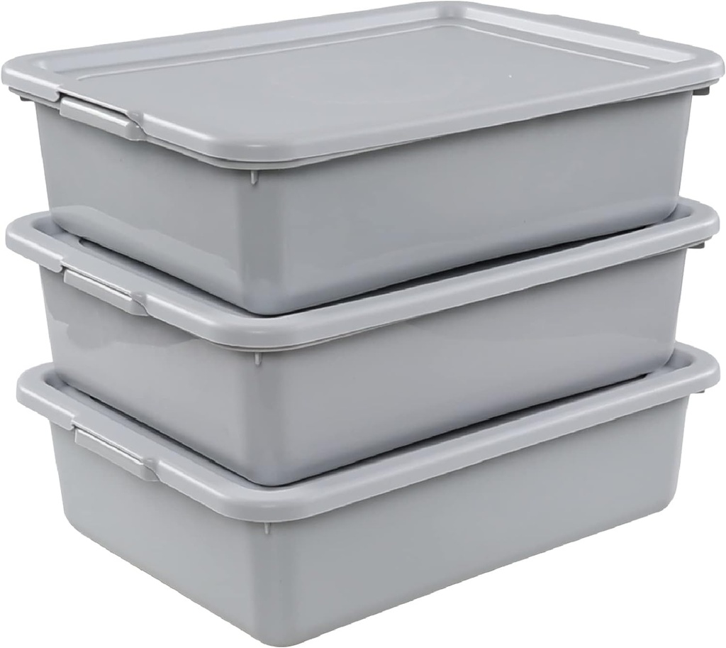 Wekioger 3 Pack Bus Tubs Commercial, 13 L Meat Tubs with Lids, Silver Grey
