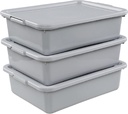 Wekioger 3 Pack Bus Tubs Commercial, 13 L Meat Tubs with Lids, Silver Grey