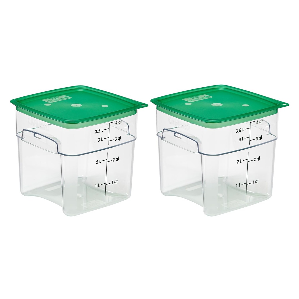 Cambro 4 QT (Quart) Food Storage Container with Lid (2 Pack) - FreshPro Series (Clear)