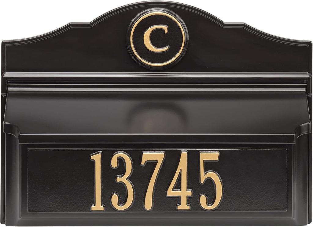 Whitehall Colonial Mailbox with House Numbers, with Personalized Address Plaque and Monogram, Wall Mount Mailbox for Outsid