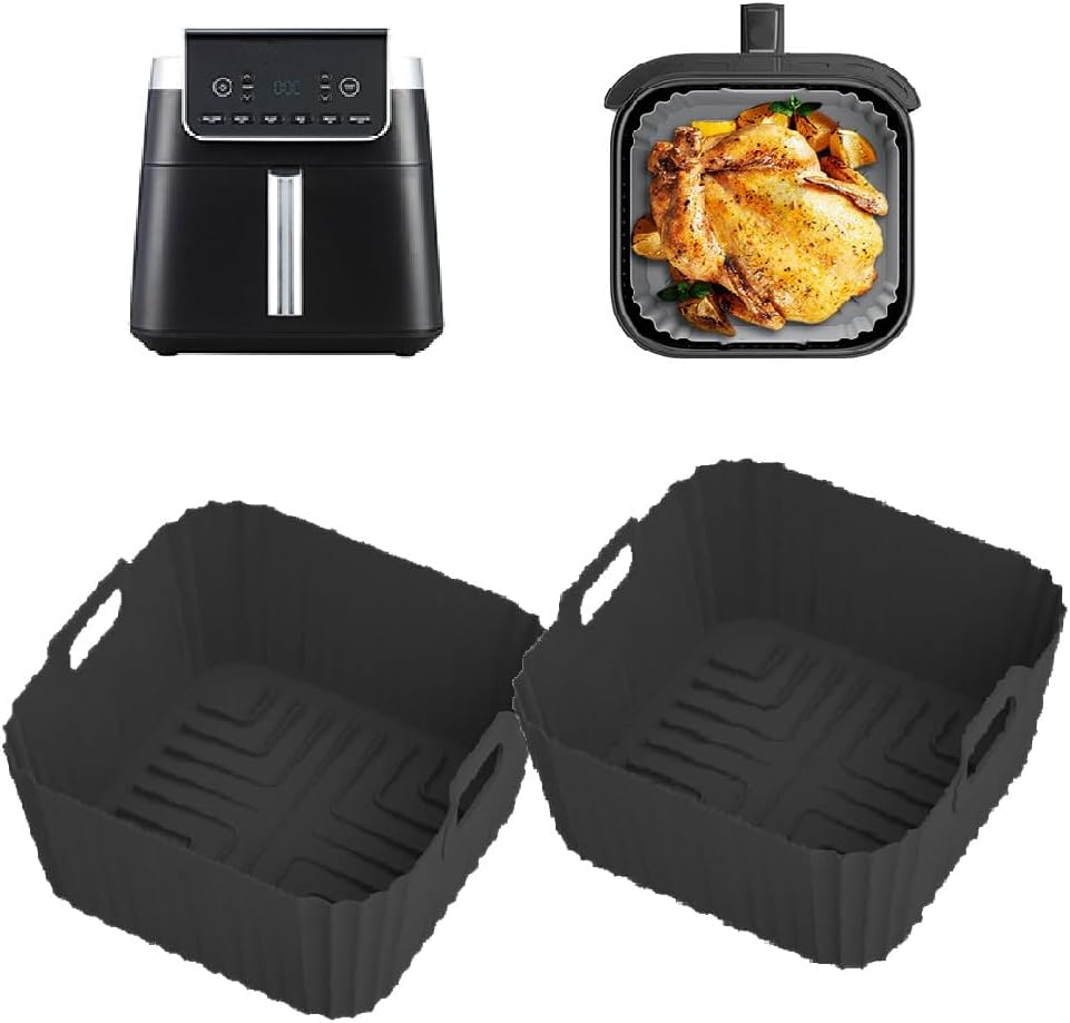 AF141 Silicone Air Fryer Liners for Ninja AF141 AF142 5QT/ Ninja AF181 AF182 6.5QT Airfryer, 2PCS Reusable Air Fryer Liner Basket for Cosori 4.7-6L Air Fryer Accessories