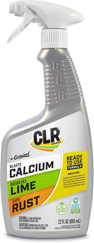 CLR Brands® Calcium, Lime & Rust Remover, Blasts Calcium, Dissolves Lime Deposits, Zaps Stubborn Rust Stains and Hard Water Deposits, 22 Ounce Spray Bottle (Pack of 1)