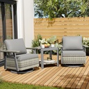 Pamapic Outdoor Bistro Set, 3 Piece Outdoor Swivel Glider Rocking Chairs, Luxury Patio Conversation Furniture Set, Swivel Outdoor Chairs with Thick Cushions for Porch, Balcony, Deck, Grey