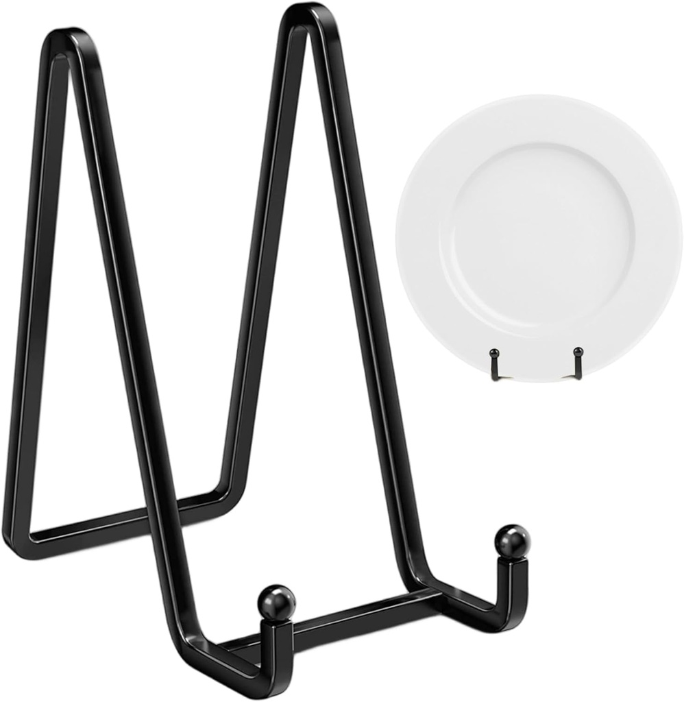 6 Inch Iron Wire Plate Display Stands, Stable Vertical Plate Holders for Photo Frames, Cookbooks & Decorative Plates, Black Kitchen Stand
