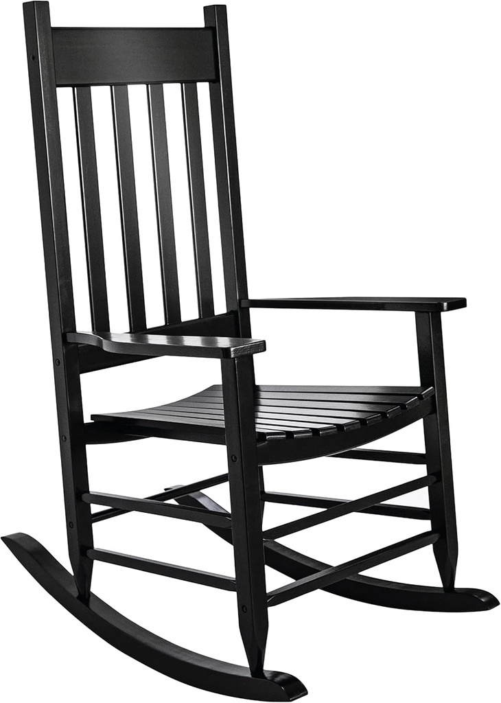 HOMESTEAD Wooden Rocking Chair Outdoor Furniture - Acacia Solid Wood Black Rocking Chair Front Porch Furniture - FSC Certified Hardwood Indoor & Outdoor Adirondack Rocking Patio Rocker Porch Chairs