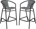 Flash Furniture Lila Commercial Grade Rattan Indoor-Outdoor Commercial Restaurant Barstool - Rattan Seat and Back - Footrest - Gray - 2 Pack