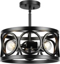 Farmhouse Semi Flush Mount Ceiling Light,3-Light Industry Black Sloped Ceiling Light Fixtures D13 Inches Drum Metal Light Fixture for Entryway Foyer Hallway Kitchen Dining Room