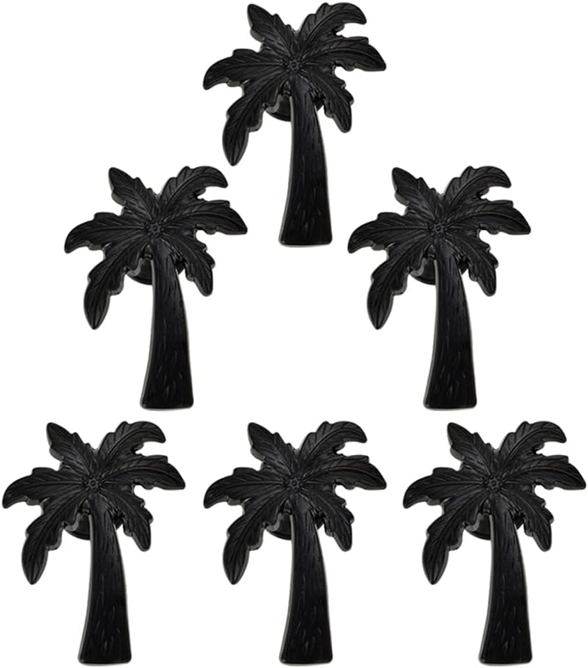 Coconut Tree Cabinet Knobs, Beach Ocean Theme Handles for Cupboard Wardrobe Drawer Dresser Home Kitchen Hardware Decor 6 Pieces (Black)