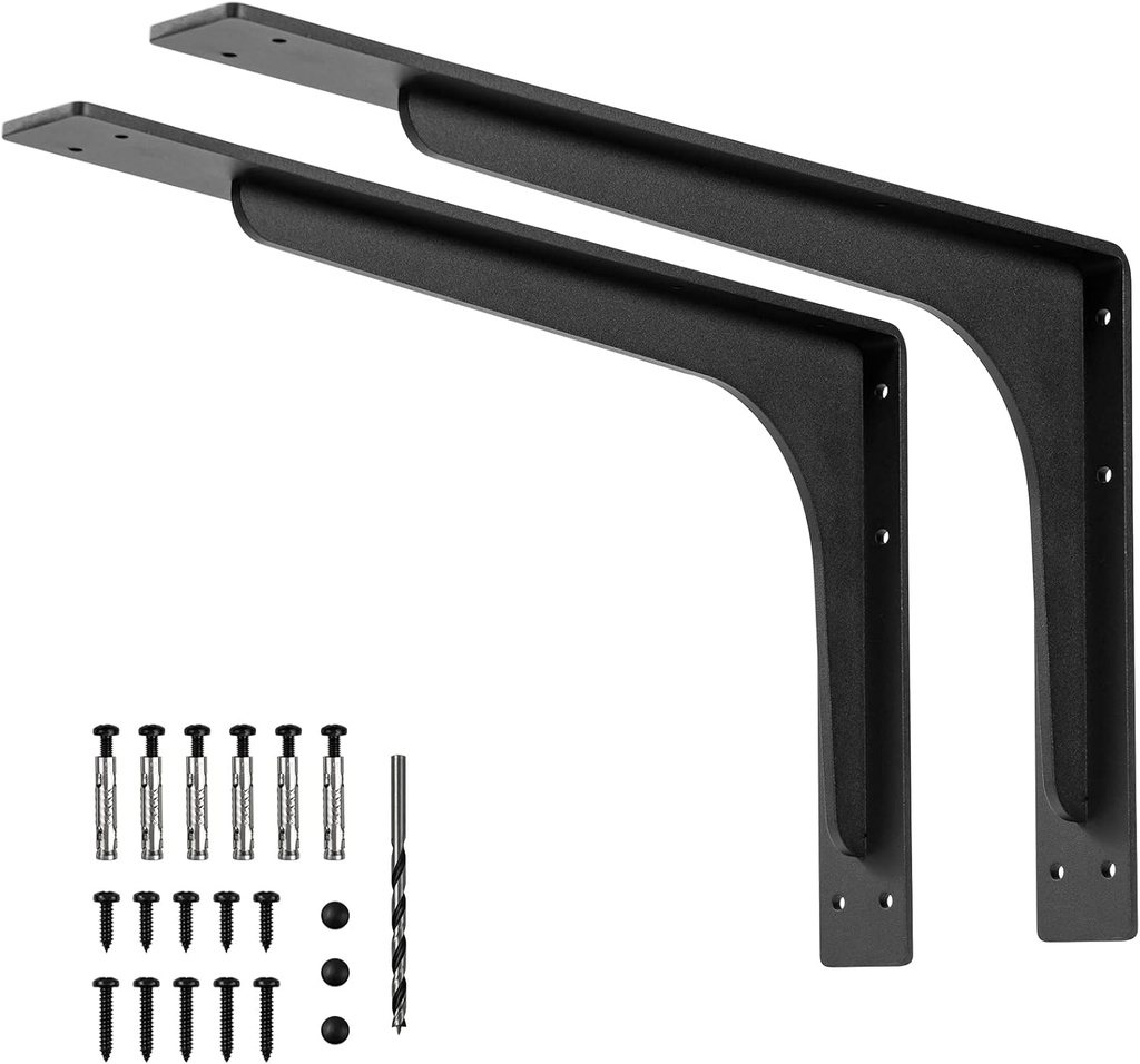 24 x14.2 INCH Shelf Brackets,L Shelf Brackets,Vertical Angle, Premium Alloy Metal Heavy Duty Shelf Bracket, high Strength Mounting Hardware Included, Corner Brace Joint,Pack of 2.