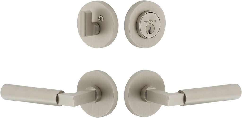 Viaggio CLOCON-STH_Combo_234_LH Circolo Left Handed Solid Brass Single Cylinder Keyed Entry Door Lever Set and Deadbolt Combo Pack - 2-3/4" Backset - Satin Nickel