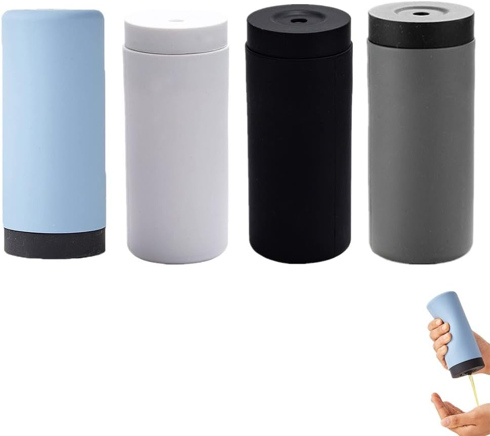 4 Pieces Refillable Dish Washing Liquid Dispenser,Silicone Squeeze Soap Dispenser for Kitchen Sink Bathroom Counter,Squeeze Dispenser,Empty Dish Liquid,Hand Soap Container (White &Black & Gray & Blue)