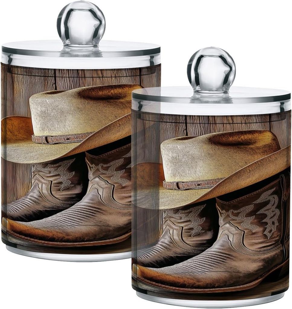 Acrylic Plastic Clear Jar with Lid, Cowboy Hat Boots Airtight Storage Jar 2 Pack Kitchen Storage Containers for Cookie Snack Candy