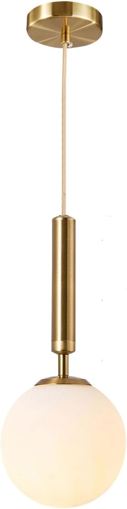 KCO Lighting Modern Globe Pendant Lights Kitchen Island Lighting White and Gold Pendant Light Single Pendant Lighting Frosted Glass Hanging Light Brass Vintage Ceiling Light Fixture