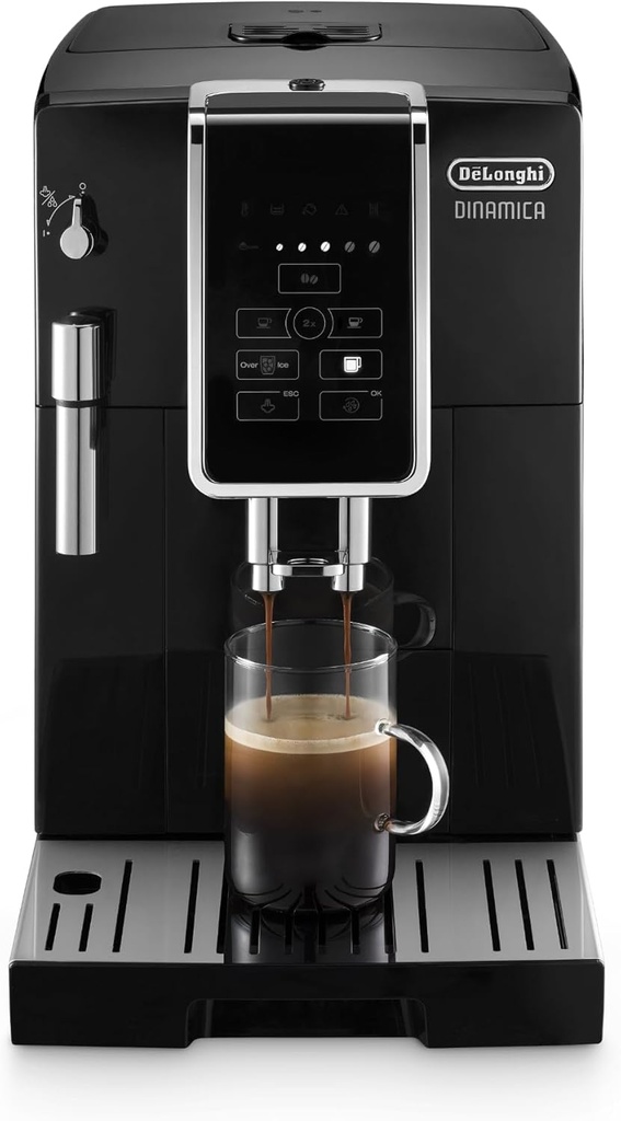 De'Longhi Dinamica Espresso Machine, Black - Automatic Bean-to-Cup Brewing, Built-In Steel Burr Grinder & Manual Frother - One-Touch Hot & Iced Coffee - Easy Cleanup