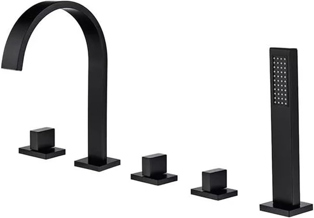 Ornaments Waterfall Bathtub Faucet Set, Bathtub Faucets 5 Hole, Two Handle Deck Mounted Modern Roman Tub Faucet with Hand Shower,