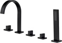 Ornaments Waterfall Bathtub Faucet Set, Bathtub Faucets 5 Hole, Two Handle Deck Mounted Modern Roman Tub Faucet with Hand Shower,