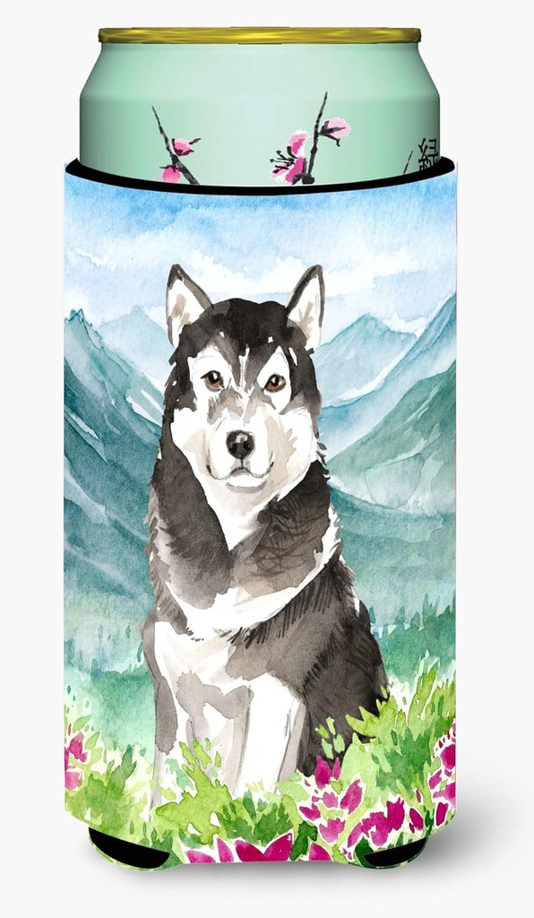Caroline's Treasures CK2530TBC Mountain Flowers Alaskan Malamute Tall Boy Hugger Can Cooler Sleeve Hugger Machine Washable Drink Sleeve Hugger Collapsible Insulator Beverage Insulated Holder