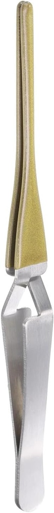 HARFINGTON Cross Lock Tweezers 6.22" Stainless Steel Reverse Tweezers Straight Tip with PVC Rubber for Jewelry DIY Craft Electronics, Gold