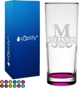 Personalized Highball 10.5 oz with Pink Bottom, Custom Tall Collins Glass, Straight up Mixed Drink Cocktail - Initial with Name Gift