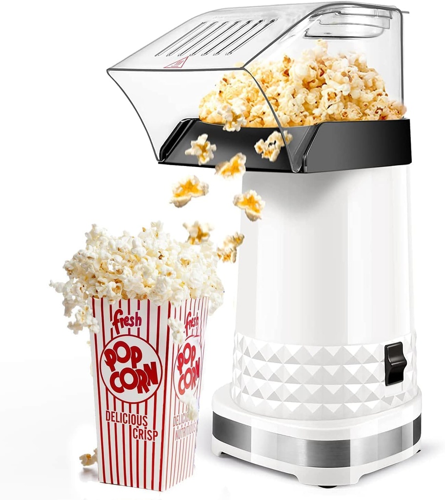 Hot Air Popcorn Maker Machine, 1200W Fast Making Electric Popcorn Machine with Measuring Cup and On/Off Switch, BPA Free, Oil-Free, ETL Certified 90% High Popping Rate Popcorn Popper for Home, Party