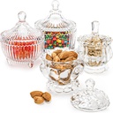 Youeon Set of 4 Glass Candy Dish with Lid, Crystal Decorative Candy Bowl, Cookie Jar, Jewelry Dish, Small Glass Covered Jars for Buffet, Kitchen, Home, Office Desk