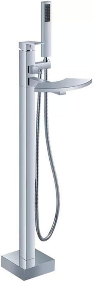 Waterfall Freestanding Bathtub Faucet Brass Chrome Floor Mounted Tub Filler Set Multifunctional Single Handle Bath Shower Mixer Taps with Handheld Shower
