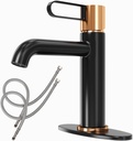 Black Bathroom Faucet 3 Hole or 1 with Deck Plate, Durable Brass Body, Leak-Free Cartridge, Hot/Cold Water Mixer, Easy Install, Luxury Single Handle Bathroom Sink Faucet Single Hole for Vessel Vanity
