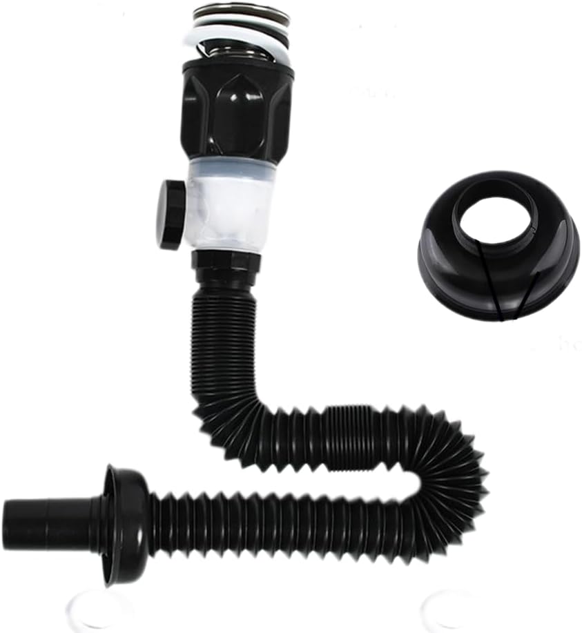 Bathroom Sink Drain Kit, P-Trap Sink Drain Pipe Tube, Flexible Expandable Sink Drain Pipe, Anti-Odor Bathroom Sink Drain for 1-1/4" and 1-1/2" Drain Hole, Black