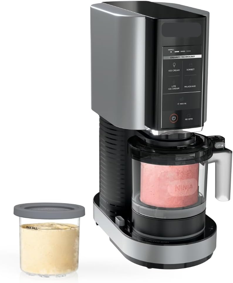 Niinja CREAMii NC300 Ice Cream Maker, 5 One-Touch Programs, Creamify Technology, Re-Spin, Create Custom Desserts, Milkshakes, Lite Ice Cream, Dairy-Free & Vegan Options, Mix-Ins Included, Silver