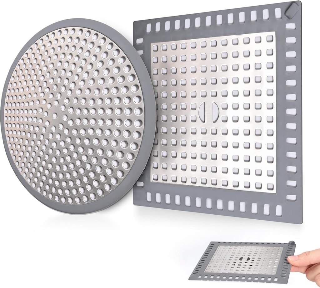 2Pcs Shower Drain Hair Catcher, 4.72" Shower Drain Cover, All-in-One Universal Sink & Shower Drain Strainer, Easy Installation, Stainless Steel and Silicone Bathroom Accessories for Tub, Bathtub