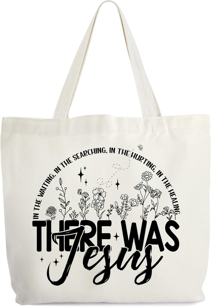 Christian Canvas Tote Bag for Women, There Was Jesus Tote, Bible Verse Religious Gift Bag, Floral Library Book Bag, Faith Shoulder Bag Gifts for Women Friends Colleagues -29