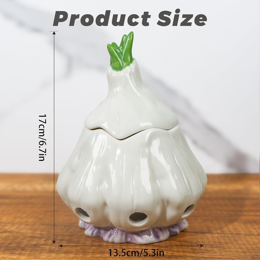 Large Garlic Storage with Lid | 6.7x5.3Inch Modern Ceramic Garlic Keeper Container | Stylish and Breathable Design for Freshness Preservation | Perfect for Kitchen Countertop and Refrigerator