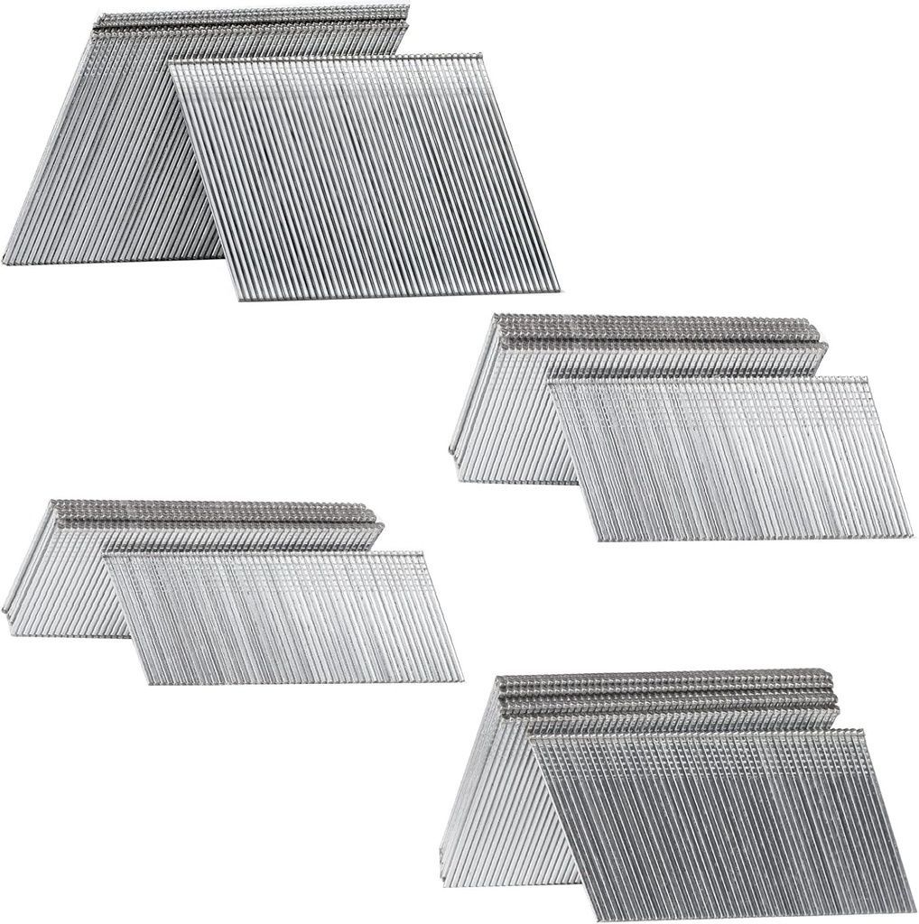 16 Gauge Angled Finish Nails, 20-Degree, 2000-Pack (2-1/2", 2", 1-1/2", 1-1/4" 500 Per Sizes), Galvanized Assorted Size Project Pack, for Pneumatic, Electric Angled Finish Nailer