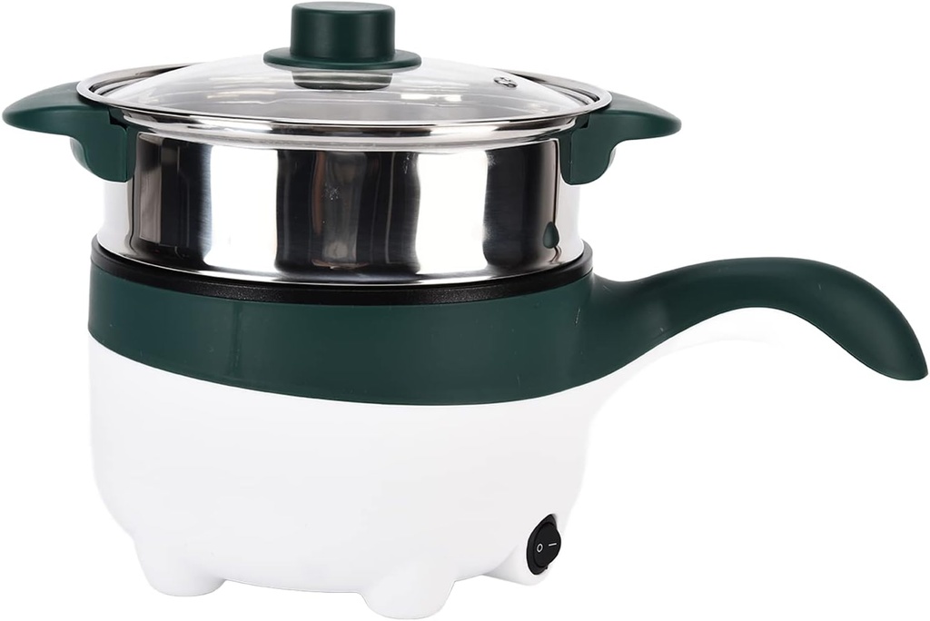 Electric Hot Pot, 100W 2L Portable Stainless Steel Food Steamer Non Stick Easy to Clean Multifunctional Cooking Pot with Boil Dry Protection for Noodles, Eggs, Dumplings, Soup, Porridge