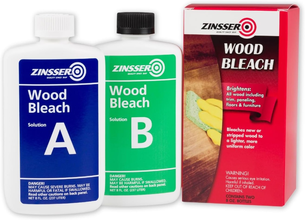 Zinsser Wood Bleach Kit | Lighten Furniture, Floors, Cabinets, Trim | Removes Red Tone | 2-Step Brightening System | 2-Step 8 fl. oz. Kit (16 fl. oz. Total)