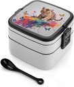 Tiger & Flying Colors Bento Box 1000ml Leak Proof Lunch Container with Removable Dividers & Spoon - BPA-Free PP Stackable Lunch Box for Work, Office, Picnic, Travel, Dining Out