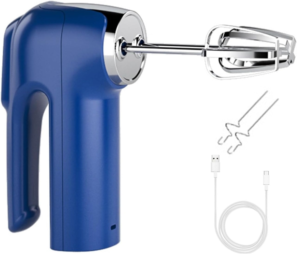 Cordless Electric Whisk, 3 Speeds USB Rechargeable Handheld Electric Whisk, Stainless Steel Egg Beater Handheld Mixer Blender Milk Frother for Kitchen Blue