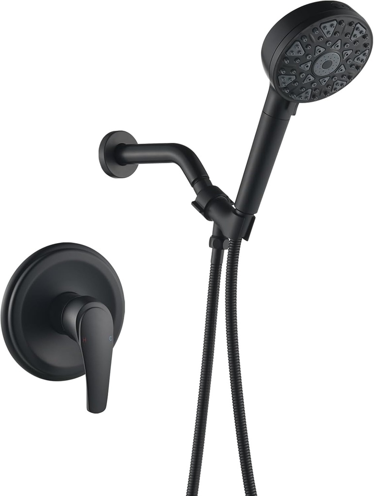 Shower Faucet Set with 7 Functions Handheld Shower Head Filter Shower Combo Set Shower System Shower Trim Kit Matte Black