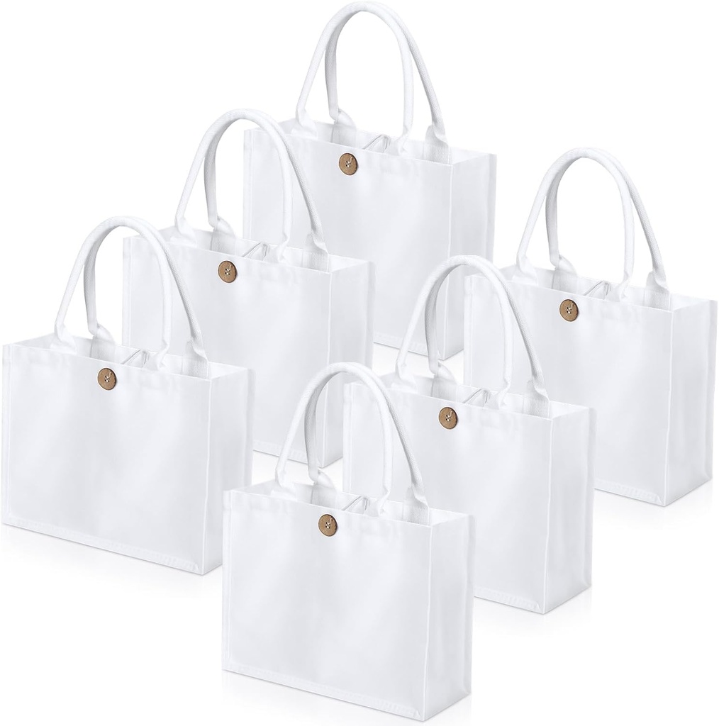 Aliceset 6 Pcs White Blank Sublimation Polyester Tote Bags with Handles Reusable Waterproof Shopping Grocery Bag Personalizing DIY Gift Bag for Wedding DIY Craft, 12 x 10 x 4 Inch