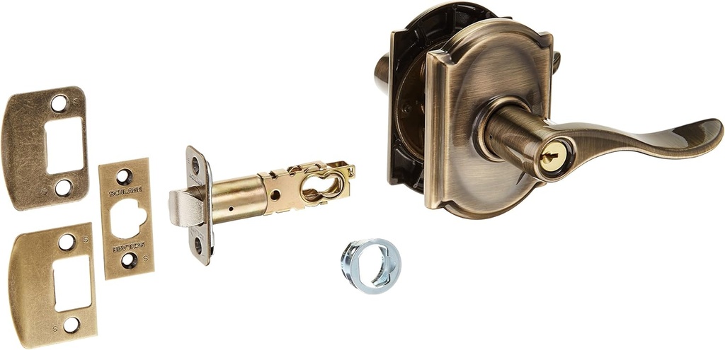 Schlage Lock Company F51AACC609CAM Antique Brass Accent Keyed Entry F51A Panic Proof Door Lever with Camelot Rosette
