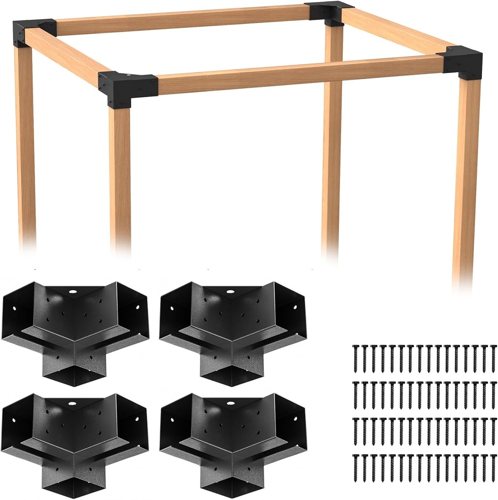 Pergola Brackets - Heavy Duty Pergola Kit(Q235 Steel Anti-Corrosion, 3.6"x3.6" Fit) - 4x4 Brackets kit for DIY Garden, Patio, Gazebo - Weatherproof for 4x4 Wood Beams (4-Pack)