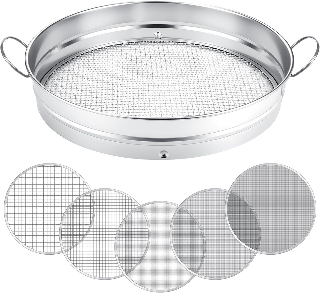 14.57'' Large Soil Sifter for Gardening with 1, 3, 6, 9, 12 mm Sieve Mesh Compost Dirt Sifter with Handle Garden Sand Soil Rock Sieve for Dirt Sand Rocks Pellet Gravel (Sliver)